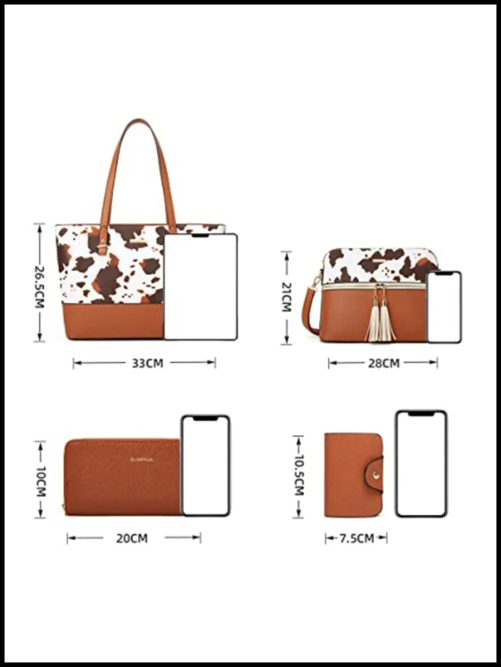 Faux Leather Satchel Tote Handbag Set with Wallet Clutch Card Holder